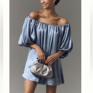 Nwt mare mare Elegant Off-Shoulder satin shine Blue Dress